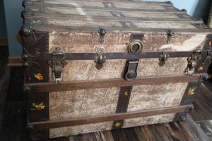 Antique Wooden Chest With Metal Hardware