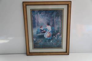 Framed & Matted Picture Of A Mom And Daughter Sitting On A Lawn Swing