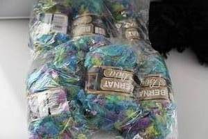 Six Skeins Of Bernat Boa Variegated Colors Yarn--Two Skeins Of Black Yarn
