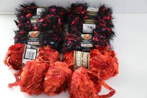 Six Skeins Of Bernat Boa Variegated Purple-Red-Pink Yarn--Three Skeins Of Bernat Boa Orange Yarn