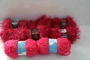 Four Skeins Of Red Fun Fur Yarn-Two Skeins Of Pink Soft Plush Needle Crafter Yarn