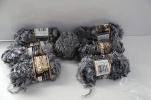 Six Skeins Of Grey & White Bernat Boa Fur Yarn