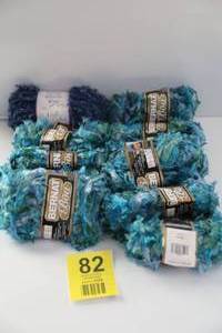 Nine Skeins Of Bernat Bou Variegated Blue Yarn-One Skein Of Plush Fur 2-Tone Yarn