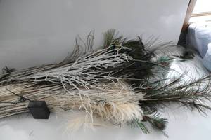 White & Green Colored Feathered Decoration With Electrical Connection