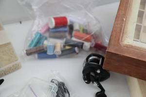 Spools Of Thread In Many Colors-Reel For Fishing Rod-Wrist Watches-Two Wooden Shadowboxes With Covers & Glass Fronts To Display Collectibles