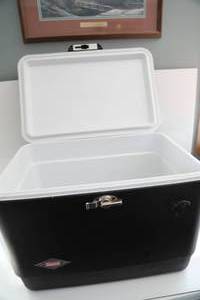 Black With White Lid Coleman Cooler--Has A Bottle Cap Opener In Front