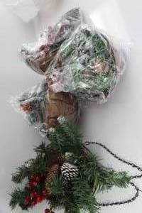 Wooden Hanging Decor With Christmas Pine Cones-Red Berries-Tree Branches of Needles