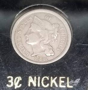 1881 US THREE CENT NICKEL VARIETY