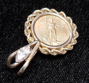 2005 US GOLD EAGLE 110th OZ FINE GOLD IN DIAMOND PENDANT