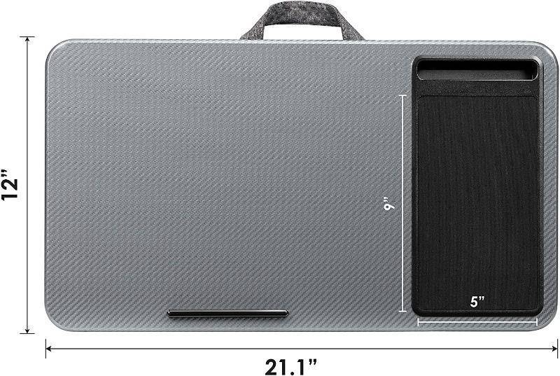 lot 110 image: LapGear Home Office Lap Desk with Device Ledge, Mouse Pad, and Phone Holder - Silver Carbon