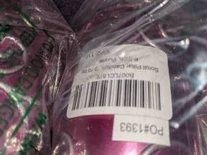 lot 29 image: Set of 3 Zest Pillar Candles, 3 by 6-Inch, Purple Scroll