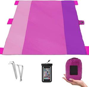 lot 226 image: Sand Free Portable Beach Blanket wCarrying Bag & Collapsible ToteBackpack