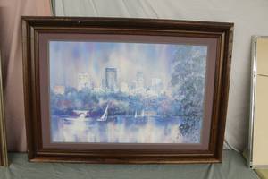 Lake Harriet & Minneapolis Skyline by Lou Roman #719900 Signed&Numbered Print , Wood FrameDouble Matte