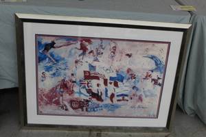 1976 Montreal Olympics by Leroy Neiman Signed Print , Beautiful FrameRed-White-Blue Three Color Matte