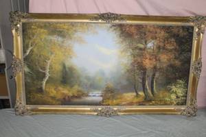 River Valley by V. A. Berg Signed Original Oil , Ornate Frame