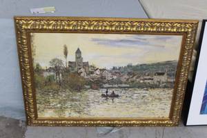 The Canoe Ride Signed Impressionist Art - Augmented Print with 3D Brush Strokes , Carved Wood Frame