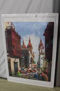 The Caf Oil Painting Print on Textured Wood , Unframed
