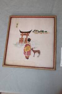 Asian Woman with Deer Art , Framed