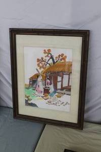 Grinding Corn Art , Wood FrameSingle Matte