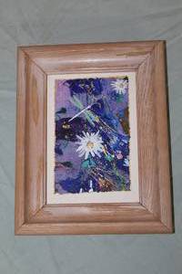 White Flowers by L. Purcell Signed Original Watercolor , Wood Frame