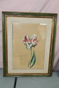 Red and White Flowers Signed Art , FramedSingle Matte
