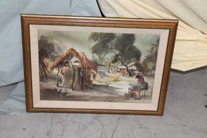 Laundry Day by Jan Nichols Signed Original Watercolor , FramedSingle Matte