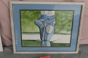 Ballet Shoes by Connolly Signed Original Watercolor , Wood FrameDouble Matte