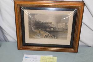 Vintage Old Baals Bridge Limerick Ireland Colored Etching , FramedSingle MatteConvex Glass