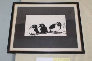 Three Birds Original Lithograph , FramedSingle Matte