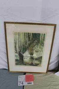 Vintage Steam Boat Days by Al Wettle Signed Print , FramedDouble Matte