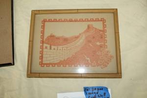 Vintage Great Wall China Cut Paper , Faux Bamboo Frame