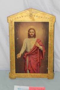 Vintage Jesus Print on Wood with Gold Border , Unframed