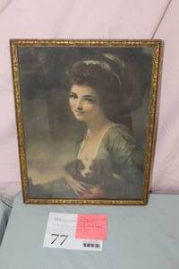 Woman with Dog Print , Original FrameOriginal Glass
