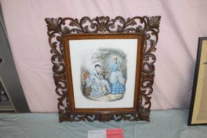 Vintage La Mode Illustree Bureaux du Journal 56.Rue Jacob Paris French Print , Ornate Hand-Carved Wood Frame