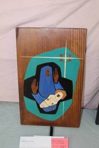 Woman Praying by McC circa 1967 Signed Mid Century Oil on Wood