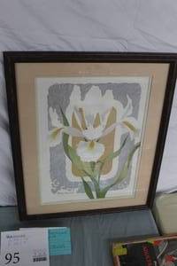 White Flowers by Harry Wysoc Signed Print , Framed