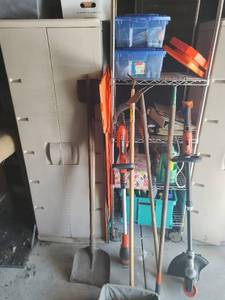 Garage Rubbermaid Cabinet & Shelf with Contents