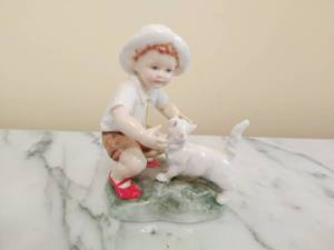 Snowy Child with Cat Figurine by Royal Worchester