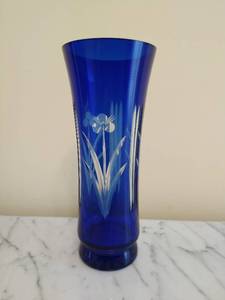 Blue Cut to Clear Vase