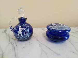 Vintage Hand Painted Perfume Bottle and Container
