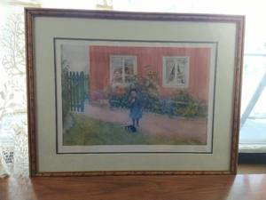 Framed Print Brita with Sunflowers  by Carl Larsson