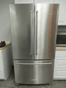 lot 805 image: Kitchenaid 20-cu ft Counter-Depth French Door Refrigerator with Ice Maker (Stainless Steel) ENERGY STAR KRFC300ESS - Used In Breakroom - Works Well.