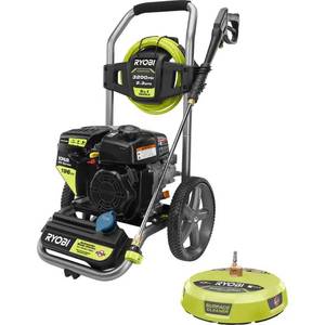 lot 821 image: Ryobi 3,200 PSI 2.3 GPM Cold Water 196 cc Kohler Gas Pressure Washer and 15 in. Surface Cleaner - No Pressure - Starts and Runs.