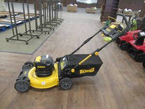 lot 825 image: Dewalt 21.5 in. 20-Volt MAX Lithium-Ion Cordless Battery Walk Behind Push Mower - Runs Great, Slightly Used - Complete, Starts and Runs.