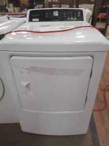 lot 835 image: Frigidaire 6.7-cu ft Electric (Ignore the GAS label) Dryer (White), FFRE4120SW Slight dent on top.
