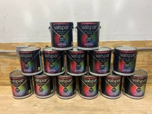 lot 72 image: VALSPAR Lot of 13 Gallons of-  Optimus Stain-Blocking Paint and Primer- Pure White (EggshellInterior)