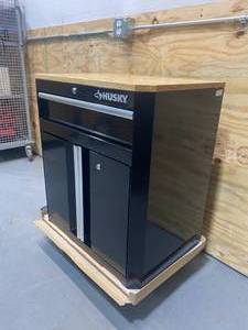 lot 3 image: HUSKY 24-Gauge Steel 1-Drawer 2-Door Garage Base Cabinet in Black (28 in. W x 33 in. H x 18 in. D)