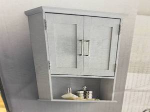 lot 35 image: GLACIER BAY Shaker Style 23 in. W Wall Cabinet with Open Shelf in Dove Gray