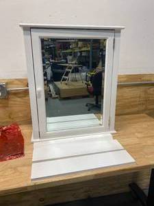 lot 36 image: HOME DECORATORS COLLECTION Austell 22 in. W x 26 in. H x 6-12 in. D Framed Surface-Mount Bathroom Medicine Cabinet in White