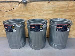 lot 120 image: BEHRENS Lot of 3- Galvanized TrashUtility Cans (31 Gallon)